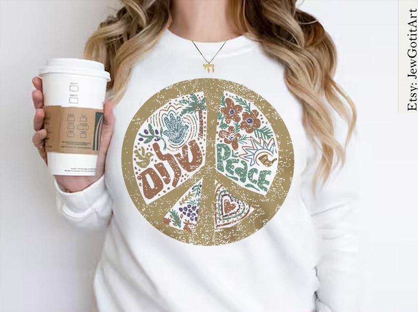 Shalom Peace Sign Sweater unisex Sweatshirt woman sweater kid shirt jewish gifts Israel Art Jewish Shirt Hanukkah Gifts Israeli Artist