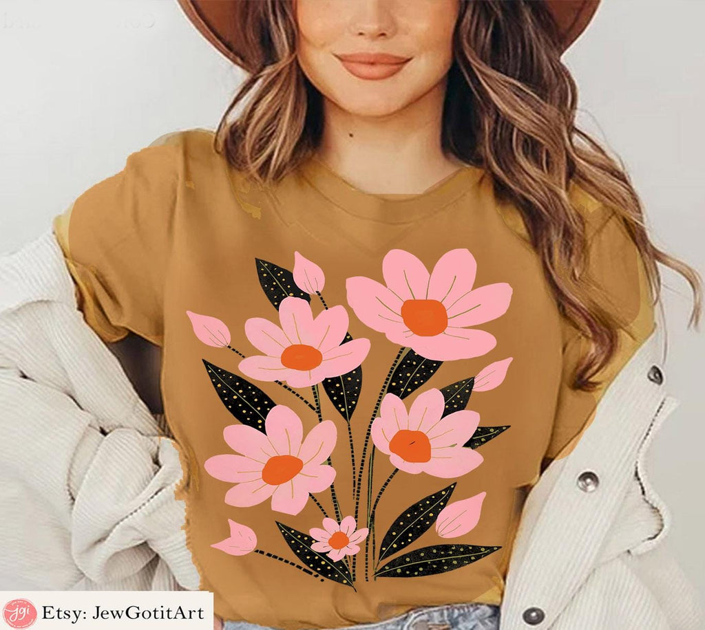 Flower Market  Shirt Israel Graphic Tee Jewish Pride Jewish Gift Am Yisrael Chai T-Shirt Flower Art Pink flowers Women Shirt Boho Shirt