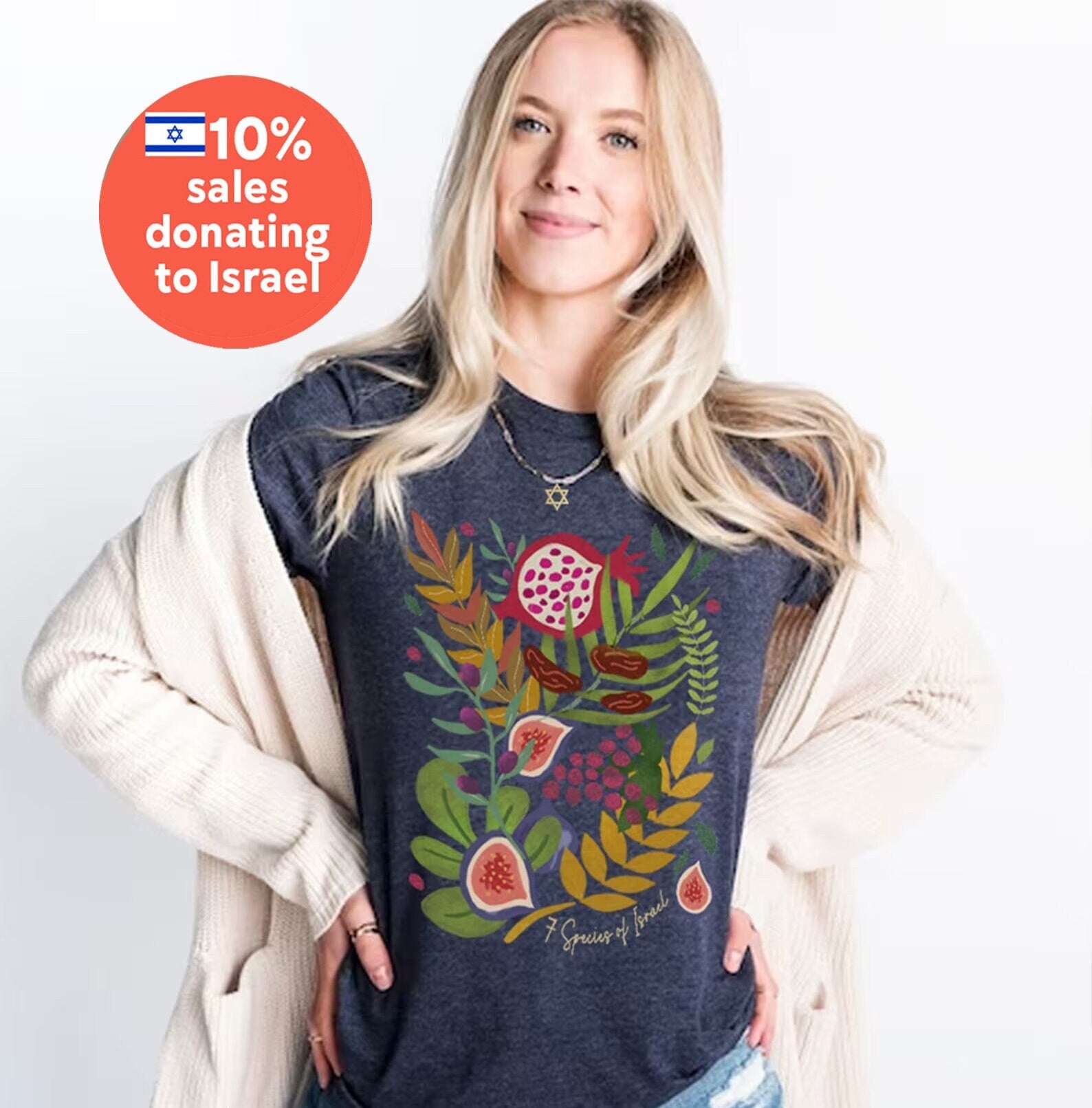 Fruits & Produce of Israel, 7 species Israel, fruit, shirt woman, man shirt, jewish gift, Israel, Design Graphic Shirt, Gift for her, shirt