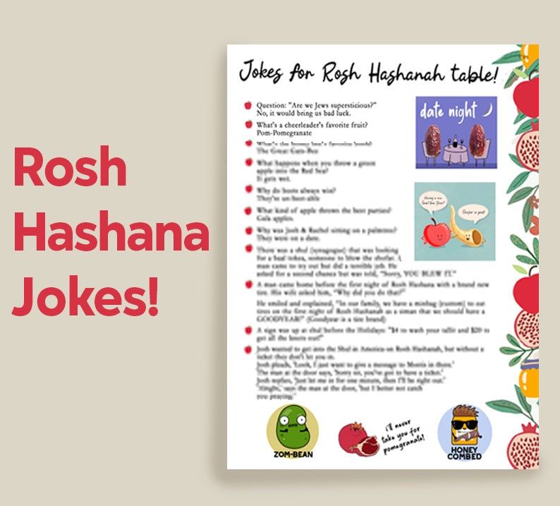 Jokes for Rosh Hashanah Printable Sheet, table decor, Jewish New Year Digital Download, Rosh hashana, kids, Jewish holiday, Shana tova