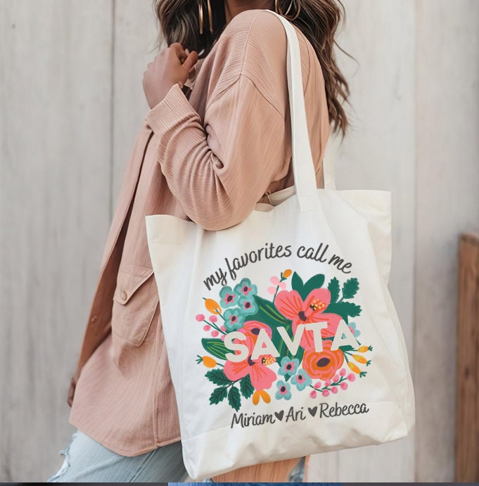 Personalized Imma Mothers Day Tote Bag Design Israeli Artist Israel Art Jewish Flowers Gifts Canvas cotton art Mom gift Mother Grandma