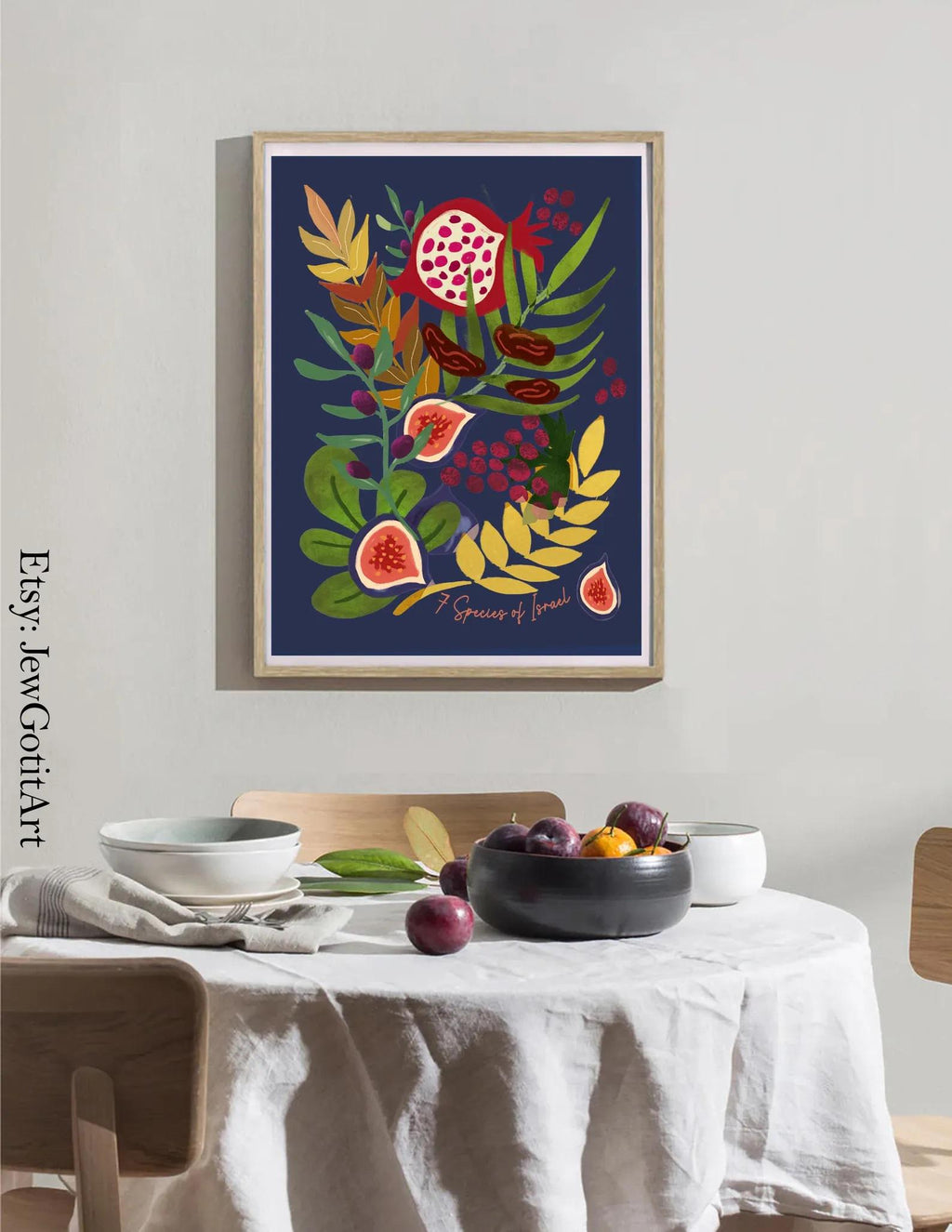 7 Species Israel Art Poster Matte Jewish Gift Israeli Artist Pomegranate Grapes Colorful Wall Decor Jewish Art Fruit Art Am Yisrael Chai