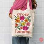 Grow with Emuna tote bag Flower Art Israel cotton bag shopping bag jewish gift for her trendy bag graphic shuk fruit art Rosh Hashanah Gifts
