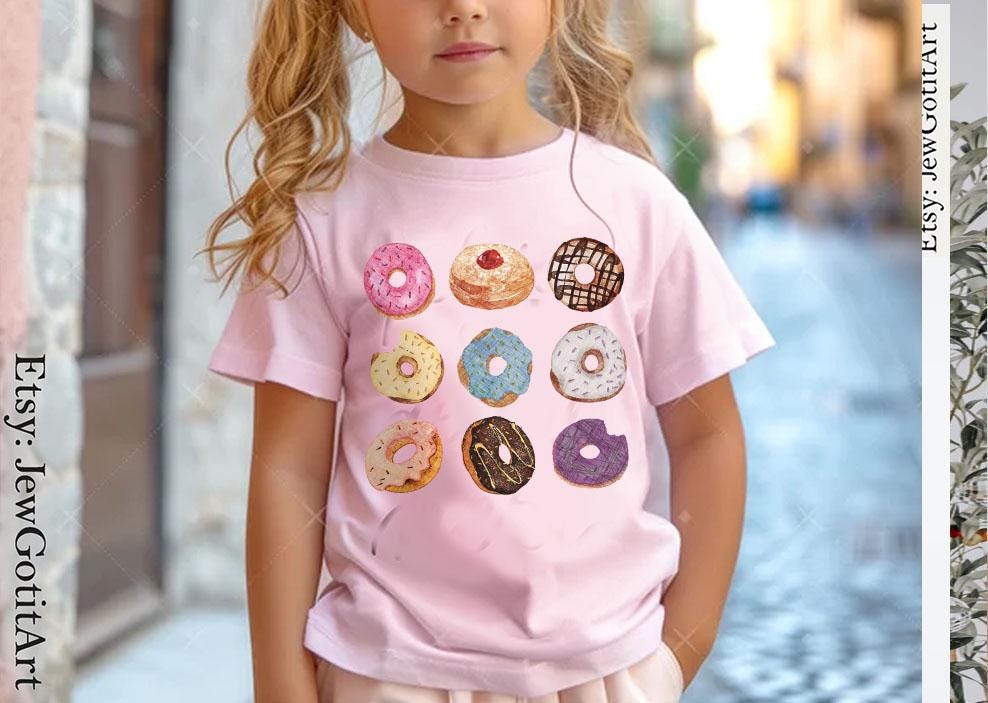 Hanukkah Donut Tshirt unisex Jelly Donuts Art Dessert Shirt woman man jewish gift Israel Design Jewish Shirt Chanukah Israeli Artist Holiday