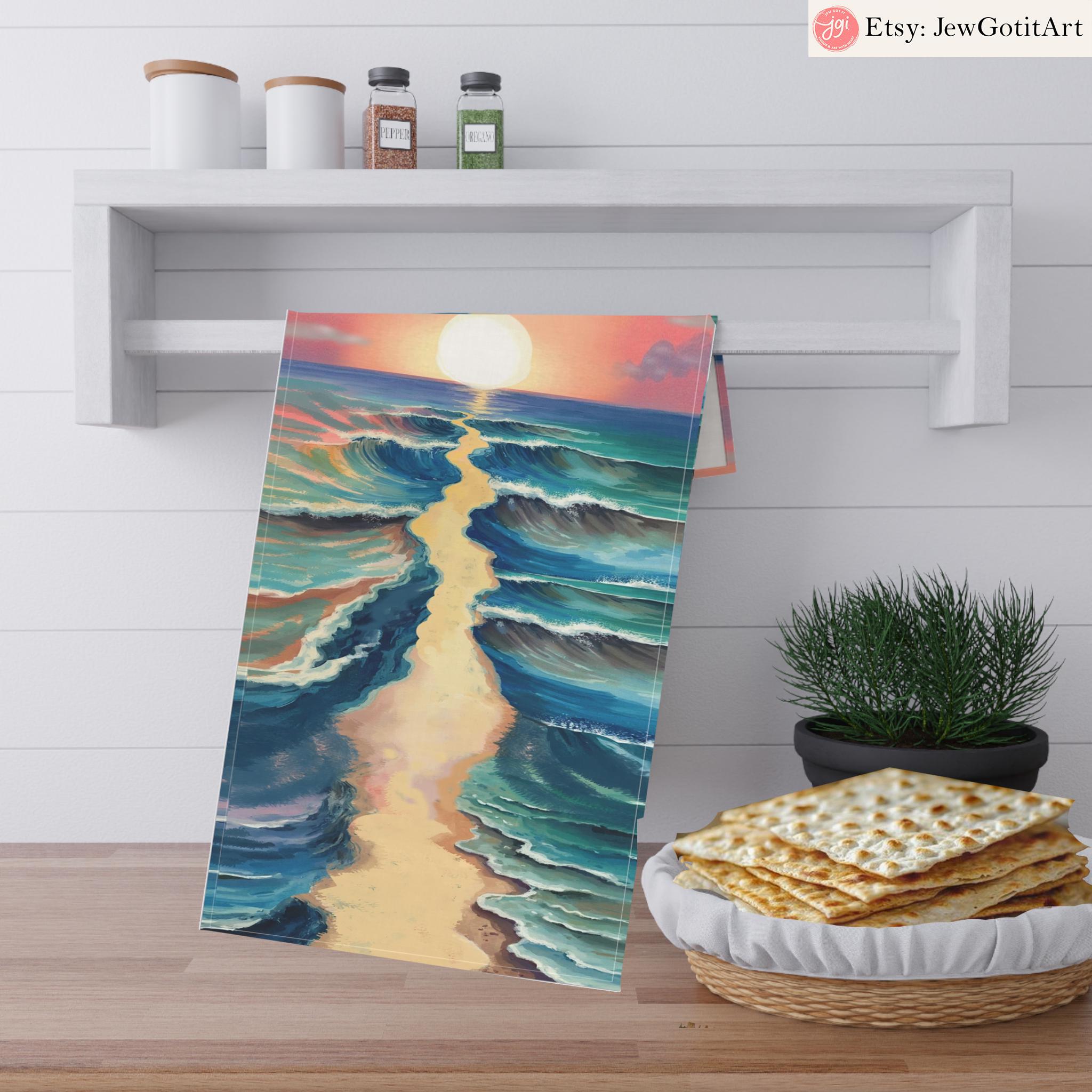 Passover Table Runner Splitting of the Sea Set & Afikomen Matzah Cover Set Israel Jewish Art Gift Pesach Table Decor Seder Table Red Sea Art