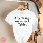 Any Design on V-Neck Tshirt, Unisex Jersey Short Sleeve V-Neck Tee, Hanukkah, hanukkah gifts, tshirt, graphic tee, Israel art, Am Yisrael