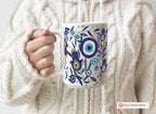 Evil Eye Hamsa Mug 11oz 15oz Am Yisrael Chai, jewish art coffee cup Ceramic Mug Israel jewish gift Rosh Hashanah Gift Israeli Eyes Art