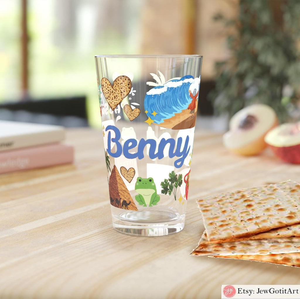 Passover Pint Glass 16oz Kids Gift Adult Jewish Holiday Drinkware Seder Table Decor Pesach Beer Mug Matzah Judaica Kitchen Gift Israel Art