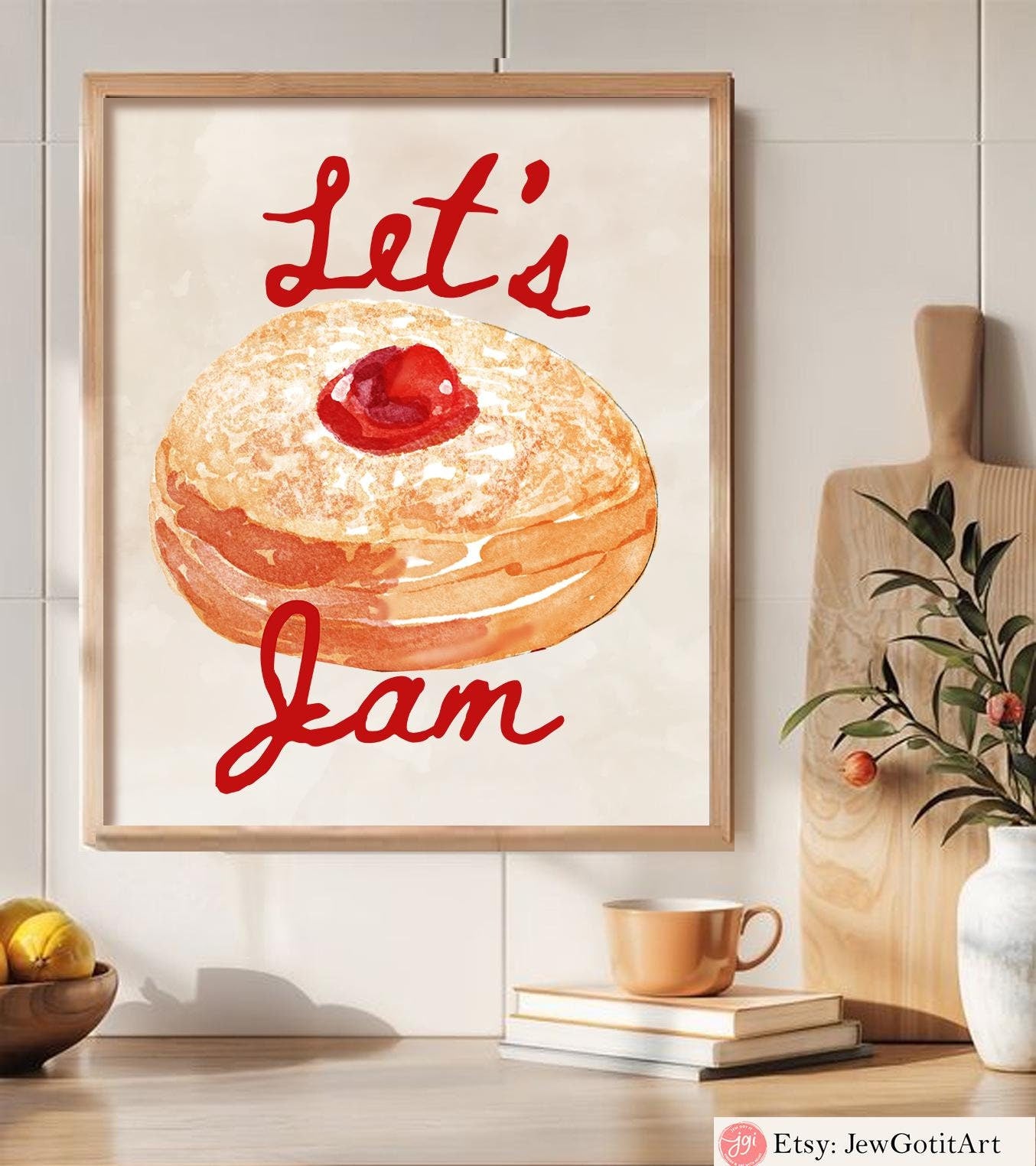 Hanukkah Jelly Donut Art Poster: Jewish Gift, Israeli Design Chanukkah