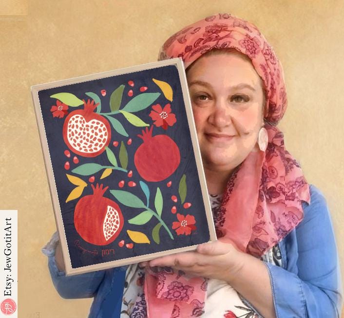 4 Set Pomegranate Napkins Cloth, fruit Kitchen decor home jewish gift Art Napkins Rosh Hashanah Gifts Am Yisrael Chai pomegranates Art