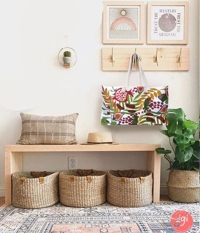 7 Species of Israel Weekender Bag Israel Art Jewish Gift Hanukkah Am Yisrael Chai Fruit bag Bag Women Weekender Tote Bag Rope Handle Tote