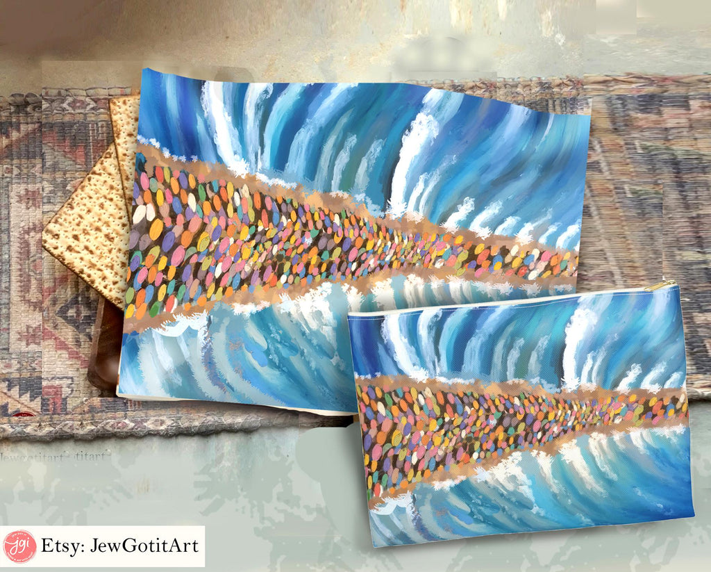 Passover Splitting of the Sea Tablecloth Indoor/Outdoor Cotton Israeli Artist Home Decor Shabbat Table Setting Unique Passover Decoration