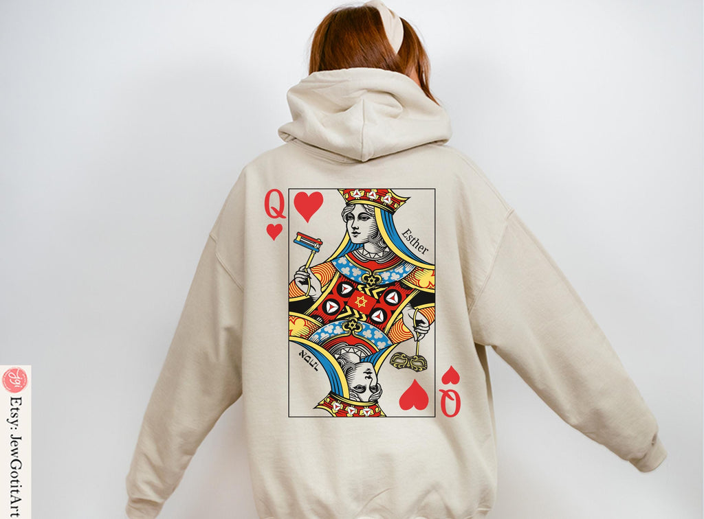 Queen Esther T-Shirt Purim Sweatshirt Unique Purim Costume by Israeli Artist Perfect Jewish Holiday Gift Am Yisrael Chai Queen Card Shirt