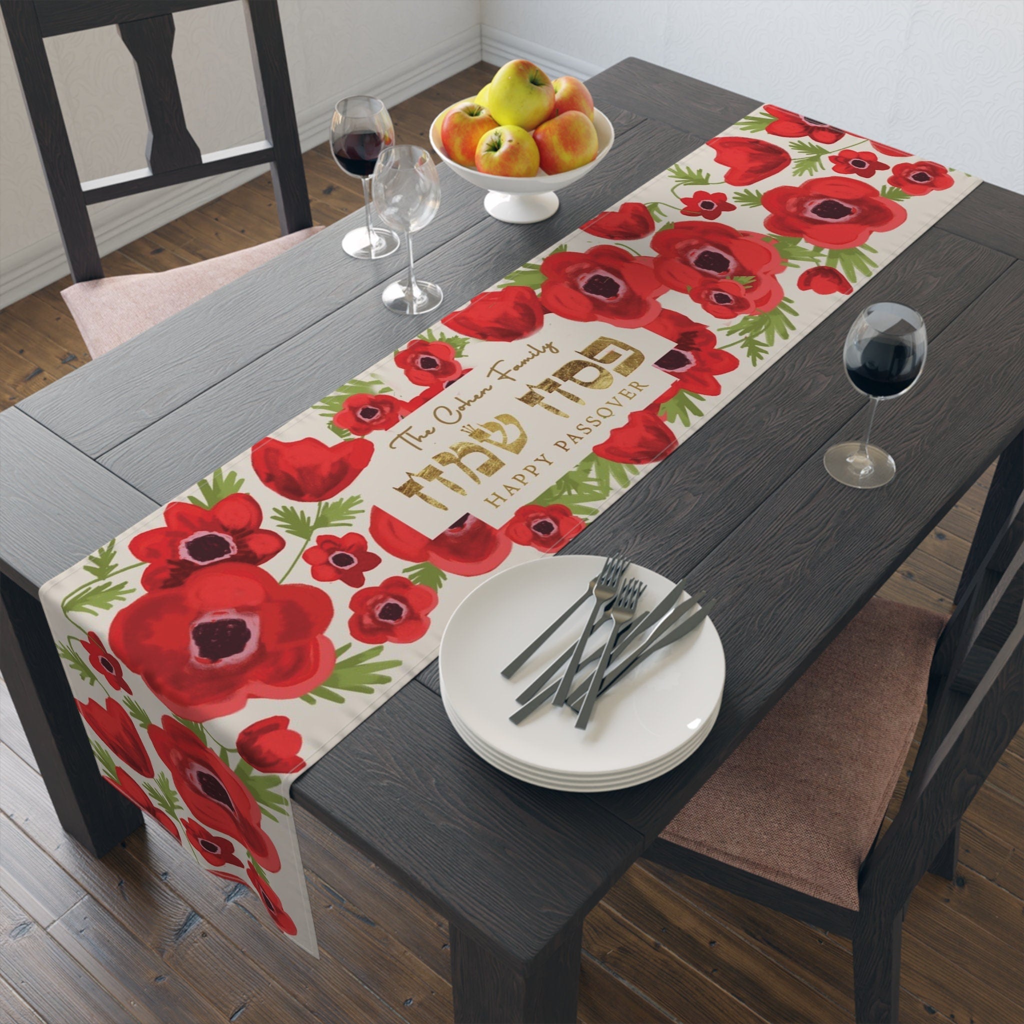 Personalized Passover Kalanit Table Runner Jewish Art Israel Gift Seder Flower Decoration Customized Decor Israeli Artist Pesach gifts