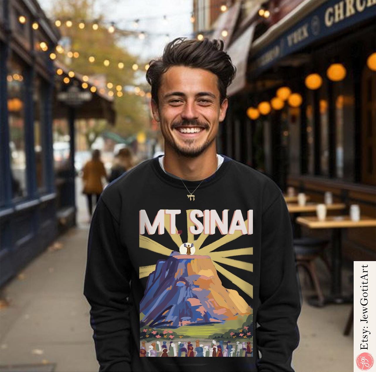 Shavuot Sweatshirt Shirt Mount Sinai Jewish Art Am Yisrael Chai T-Shirt Bible Gift Shavuos Holiday Shirt Jewish Gift Israeli Artist Design