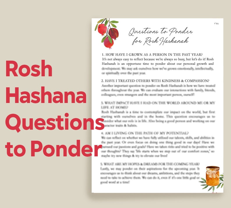 Design Upgrade or Shipping, Questions to Ponder for Jewish New Year Printable Sheet, table decor, Digital Download, Rosh hashana, Shana tova