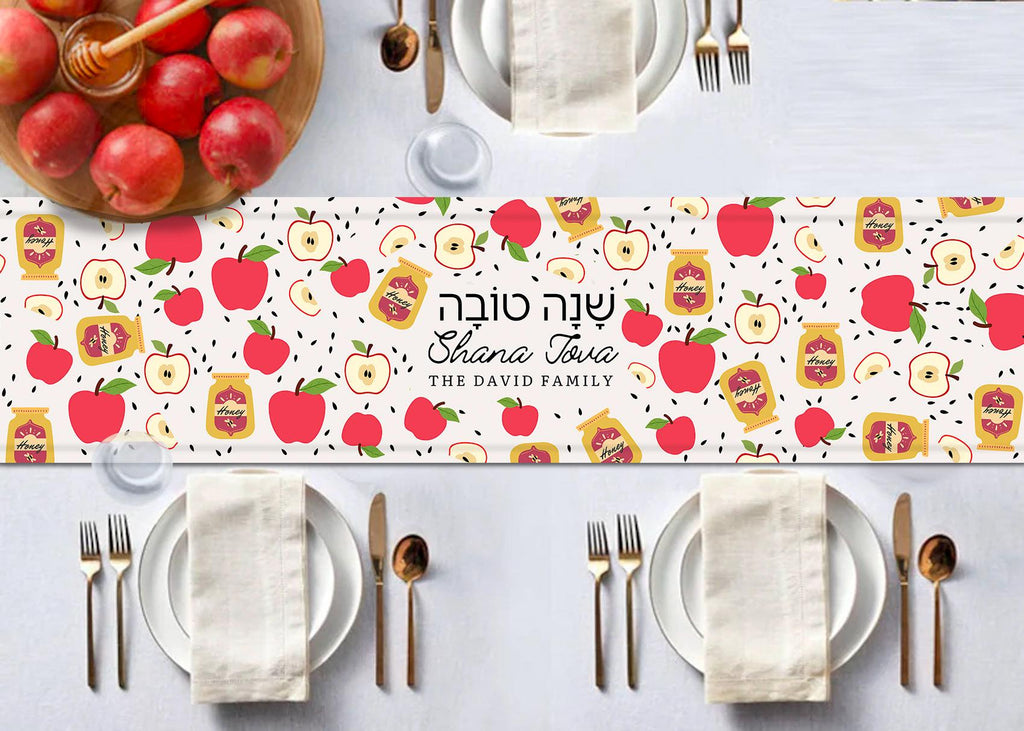 Personalized Shana tova Apple & Honey Table Runner Jewish gift Jewish holiday Israel Rosh Hashanah jewish gift, Israel, dinner table custom