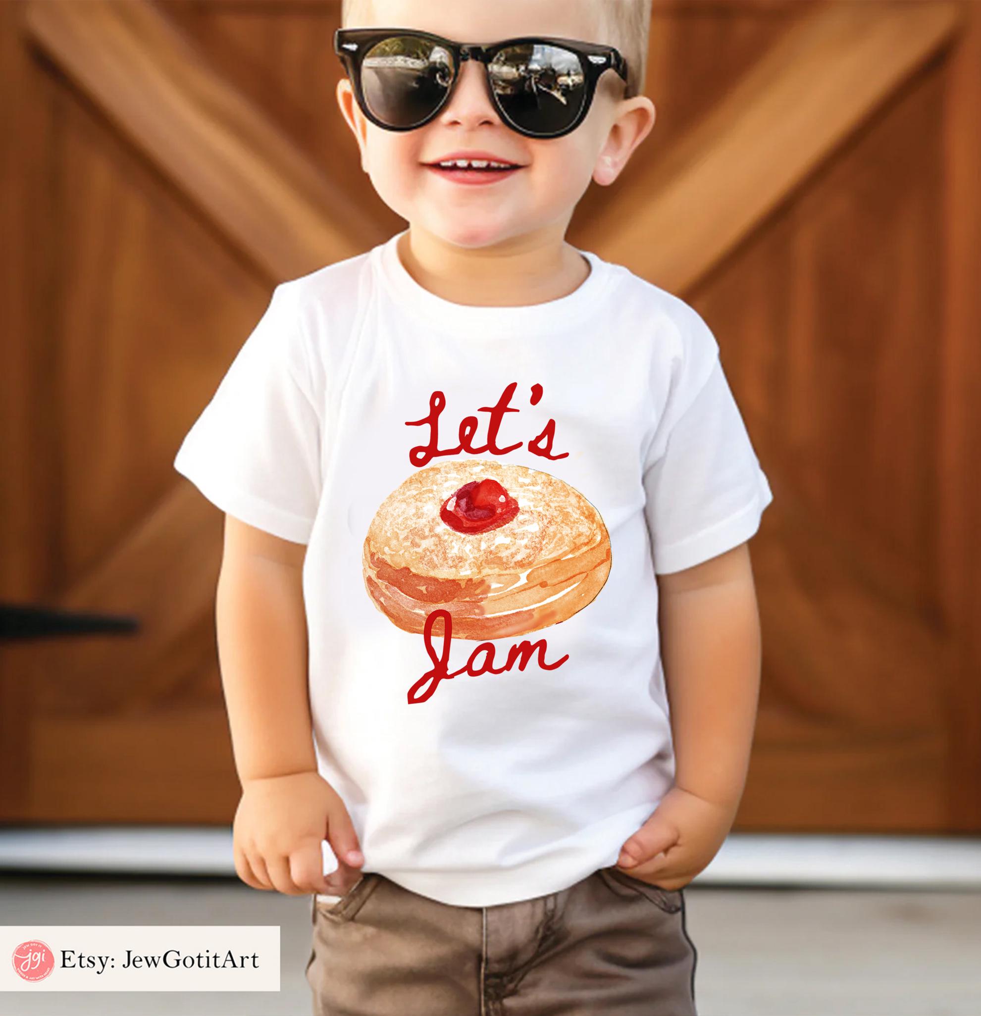 Let's Jam Hanukkah Donut Shirt - Unisex Jelly Donut Long Sleeve, Jewish Gift, Chanukah Shirt, Israeli Artist, Holiday Shirt for Men & Women