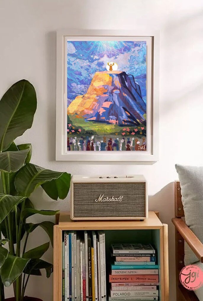 Mt. Sinai Art Print Wall Art Poster Print Israel Jewish gift Hand drawn Shavuot Holiday Art Am Yisrael Chai gifts Mount Sinai Israeli Artist