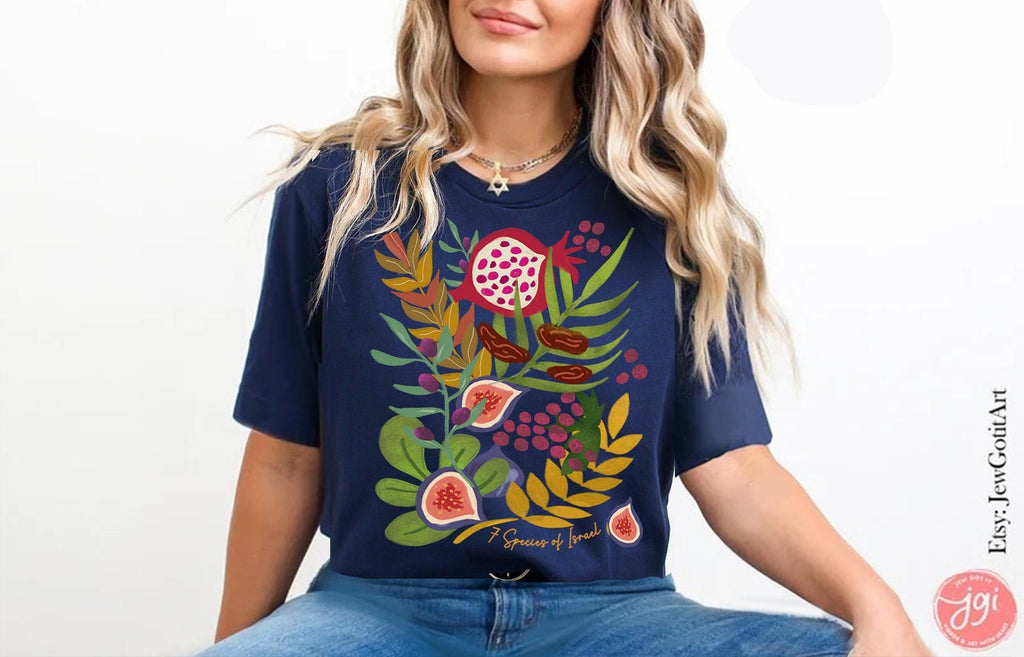 Fruits & Produce of Israel, 7 species Israel, fruit, shirt woman, man shirt, jewish gift, Israel, Design Graphic Shirt, Gift for her, shirt