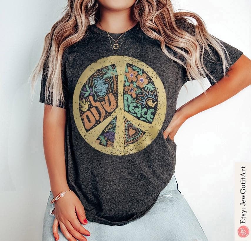 Peace Shalom Tshirt unisex Shirt woman, man shirt, jewish gifts Israel Art Design Jewish Shirt Hanukkah Israeli Artist Peace sign Art