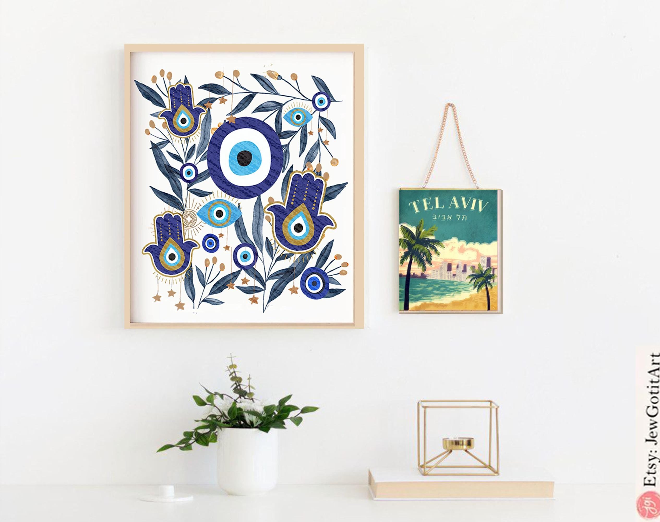 Evil Eye Hamsa Wall Art Print Hamsa Hand Am Yisrael Chai jewish gift Israeli Artist Rosh Hashanah Gift Jewish Gifts Art Poster Eyes Art
