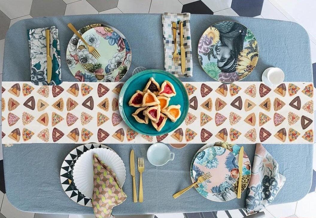 Purim Hamantaschen Table Runner Decoration Jewish gifts Israel Mishloach Manot gift Holiday Israeli Artist Decor Art customized Costume fun