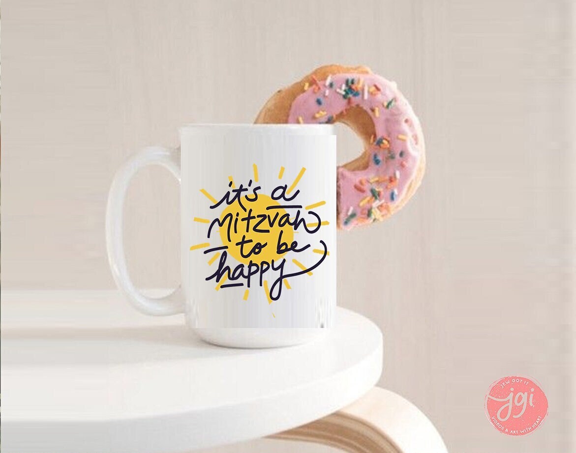 Happy Jewish Mug, art drawing, tea cup, coffee cup, Ceramic Mug 15oz, work mug, morning mug, Israel, Jewish gift, coffee mug, sun mug, gift