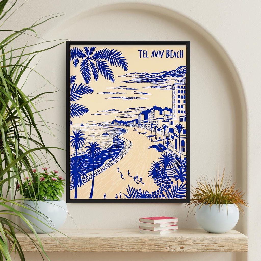 Tel Aviv Beach Art Poster Israel Wall Art Print Framed Unframed Mediterranean Coastal Decor Travel Poster Tel Aviv Skyline Am Yisrael Chai