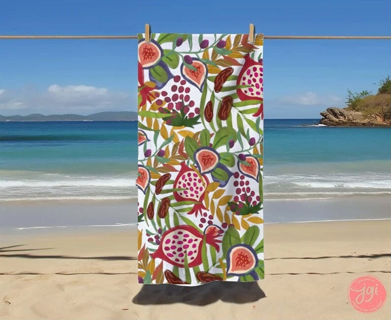 Beach Towel Israel Species Shower towels Fruit Art Israeli Art Jewish gift Hanukkah gifts Am Yisrael Stand with Israel Accessory bathroom