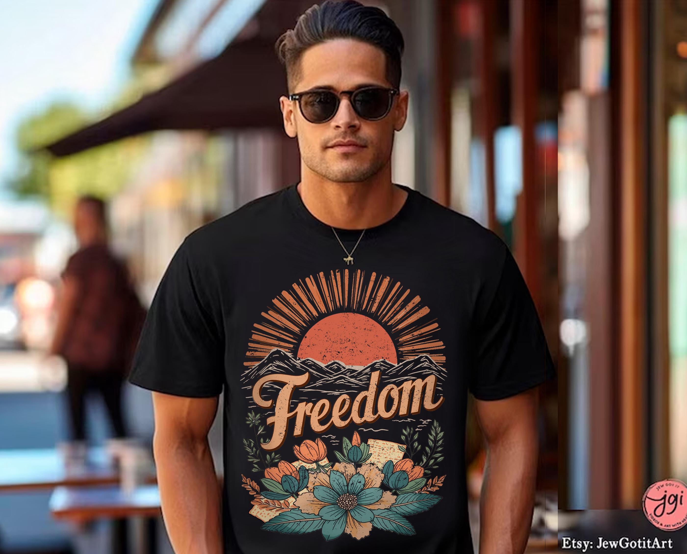 Freedom Passover Gift Graphic Tee Pesach Gift Jewish Israeli Artist Shirt Am Yisrael Chai Israel Art T-Shirt Boho Jewish Apparel Matzah