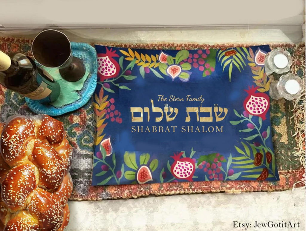 Personalized Shabbat Challah Cover Shabbat Shalom 7 Species Israel Table Runner Jewish Art Israel Gift Customized Table Decor Jewish gifts