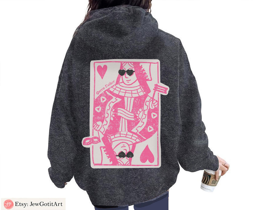 Queen Esther Kid Shirt Sweatshirt T-Shirt Purim Costume Israeli Jewish Holiday Gift Am Yisrael Chai Queen of Hearts Card Shirt Jewish Gifts