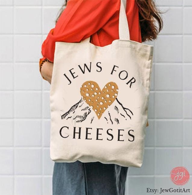 Jews for Cheeses Tote Bag Cotton Canvas | T-Shirt Set | Am Yisrael Chai | Jewish Humor Art Shavuot Israeli Artist Jewish Art Rosh Hashanah