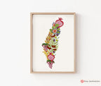 7 Species Israel Wall Art | State of Israel Shape Poster Print | Jewish Art Gift | Hand Drawn Fruit Design Israel Flag  Am Yisrael Chai