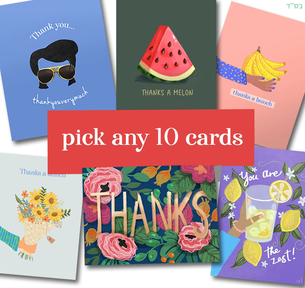 Pick a Set of 10 Cards | Colorful & fun Blank Greeting Cards | Thank You Cards | Birthday Cards | Funny Cards | Love You Cards