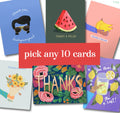 Pick a Set of 10 Cards | Colorful & fun Blank Greeting Cards | Thank You Cards | Birthday Cards | Funny Cards | Love You Cards