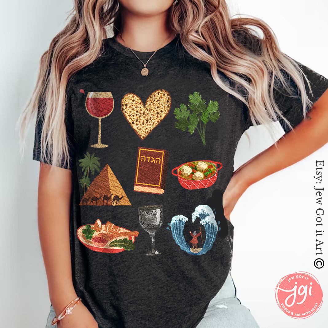 Passover T-Shirt for Men & Women Graphic Tee, Jewish Holiday Shirt Pesach Shirt Am Yisrael Chai Passover Gift Jewish Apparel Moses Matzah