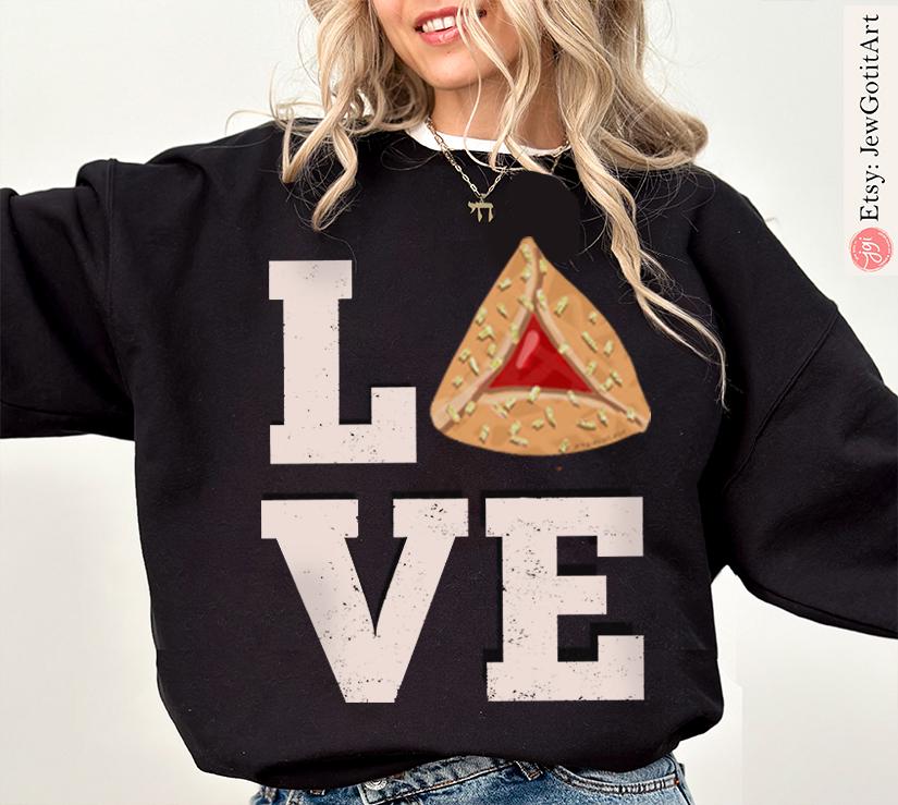 I Love Hamantaschen Purim TShirt Sweatshirt Shirt Purim Costume Israeli Artist Jewish Holiday Gift Yisrael Chai Cookie Shirt Purim Gift