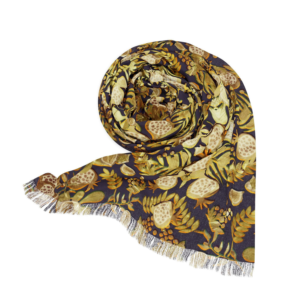 Gold Israel Fruits Scarf Light Headwrap Pattern Fabric Hair Covering Jewish Women’s Accessories Rosh Hashanah 7 Species Israel Art Israeli