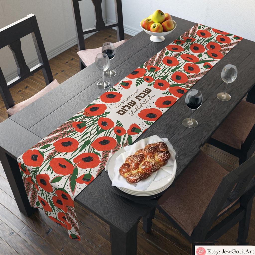 Personalized Shabbat Challah Cover Kalanit Red Poppy Flower Design Custom Jewish Gift Shabbat Shalom Israel Table Decor Judaica Jewish Gift