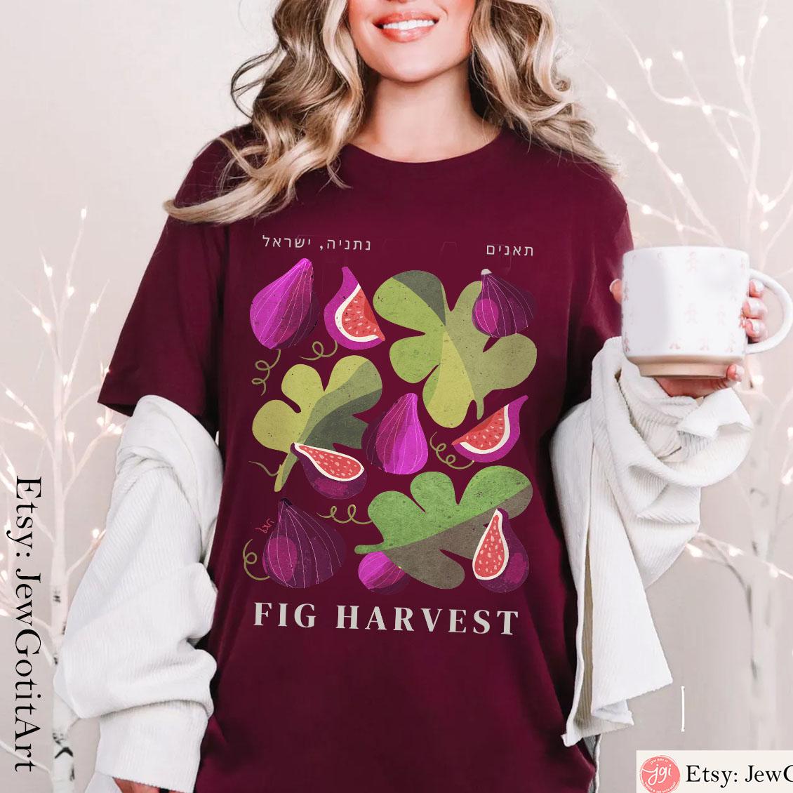 Figs Shirt Israel T-Shirt Jewish Pride Hebrew Shirt with Israeli Flag Fruit Market Shirt Hebrew Fig Art Am Yisrael Chai Jewish Fruit Shirt