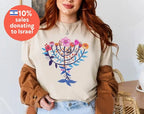 Hanukkah Flower Menorah Shirt, Unisex Heavy Cotton Tee, Hanukkah, hanukkah gifts, Jewish gift, Israel art chanukah woman shirt flower tshirt