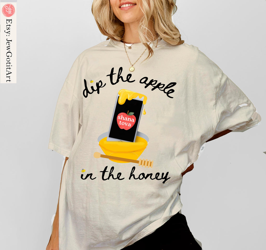 Dip Apple phone in Honey Shana Tova Kid Shirt Rosh Hashanah Sweatshirt onesie tshirt gift Jewish New Year kid gifts