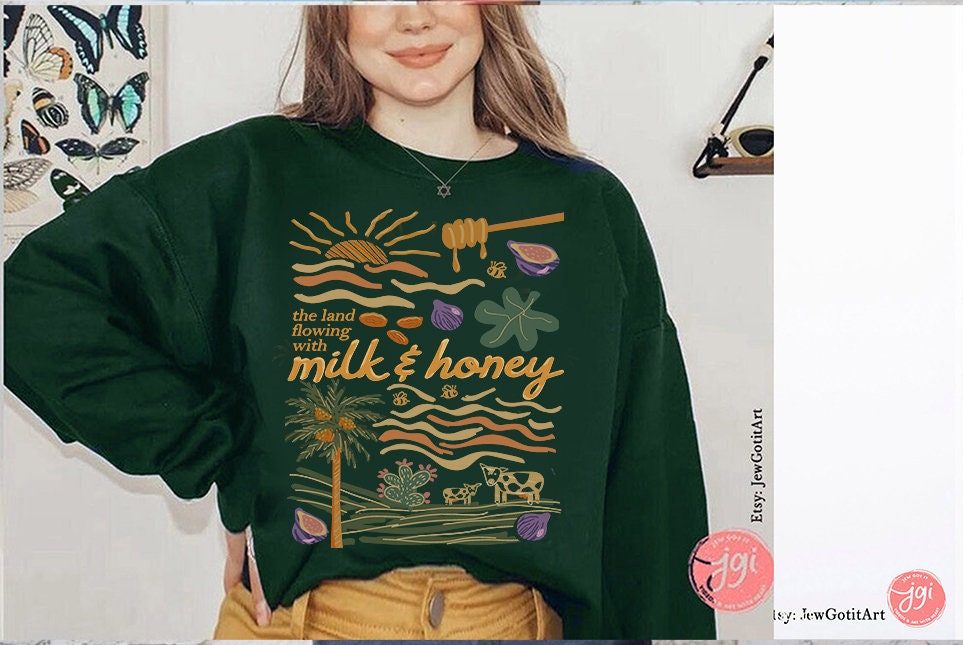 Milk & Honey Land Israel Jewish Art shirt woman man gift Israeli Artist Nature shirt Am Yisrael Chai Gifts for her Tshirt Israeli Artist