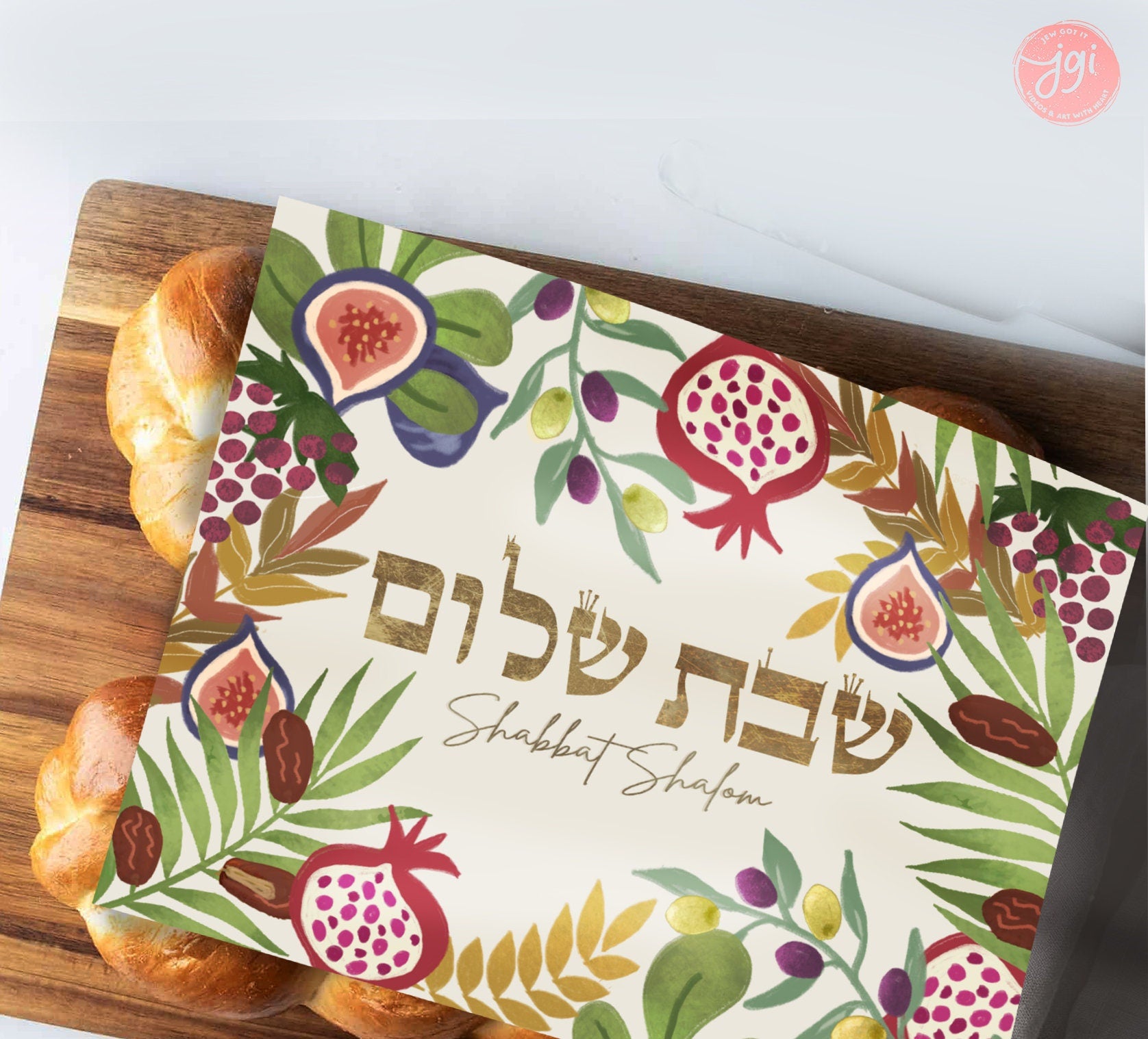 Challah Cover 7 Species of Israel Art hand drawn Jewish Holiday Art Israeli Artist Table Decor Bread covering Kiddush Shabbat Shalom Shabbos