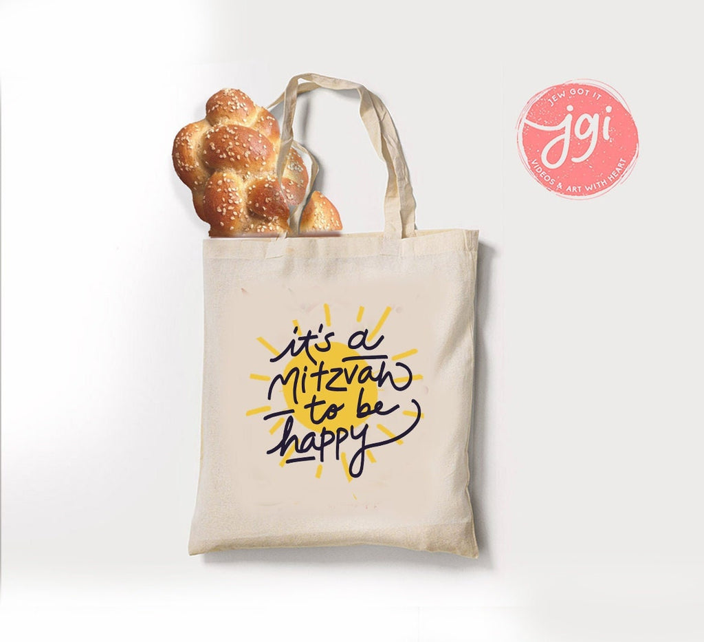 Happy Jewish Bag, tote bag, canvas tote bag, It's a mitzvah to be happy, gift, jewish gift, bag,  Art, Jewish, gift for women, gift for men,
