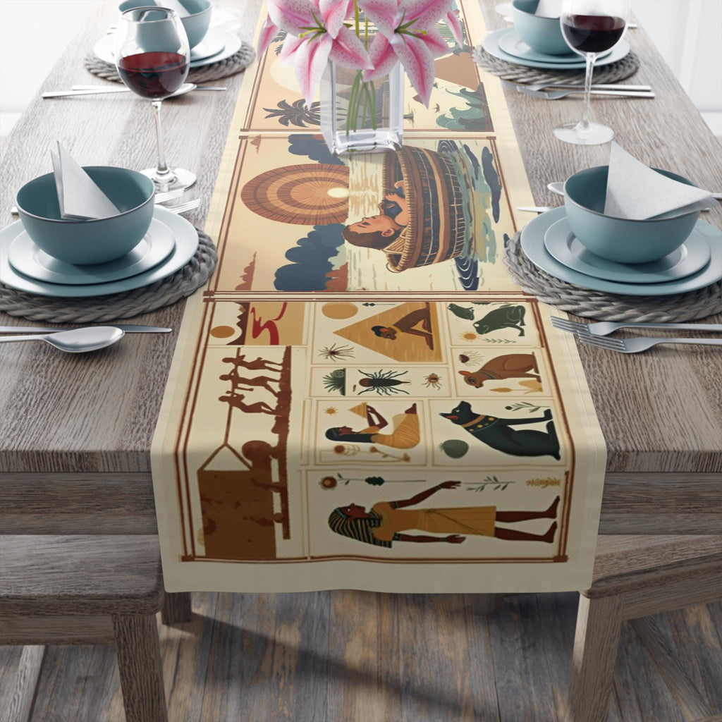 Passover Story Table Runner Egyptian Hieroglyphs Matzah Cover Afikomen Set Seder Table Decor with Ancient Egyptian Art Pesach Gifts Jewish