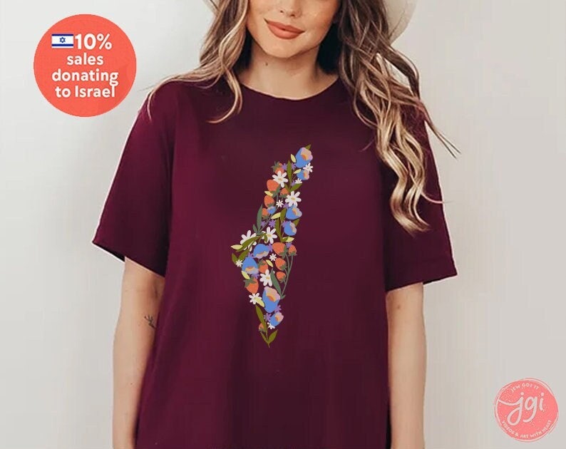 Israel Flowers Blooming Shirt Unisex Cotton Tee Israel Art Hanukkah Gifts Shirt for her women Israel artist graphic tee trendy flower shirt