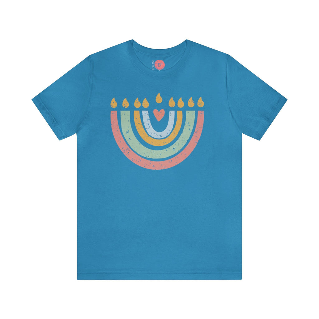 Hanukkah Menorah Shirt, Unisex Heavy Cotton Tee, Hanukkah, hanukkah gifts, Jewish gift, Israel art chanukah woman shirt flower tshirt Israel